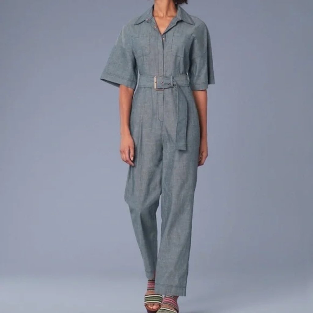 Nwt Diane Von Furstenberg Pocket Belted Jumpsuit Indigo Sz 00
